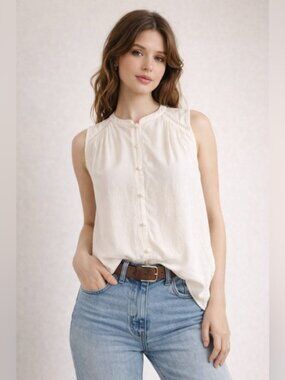 Chelsea 28 Ivory Sleeveless Button Front Blouse XS